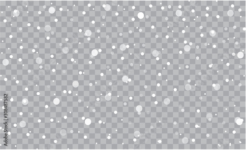 Seamless realistic falling snow or snowflakes. Isolated on transparent background