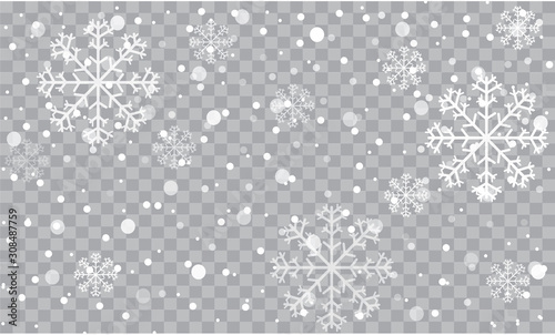 Seamless realistic falling snow or snowflakes. Isolated on transparent background
