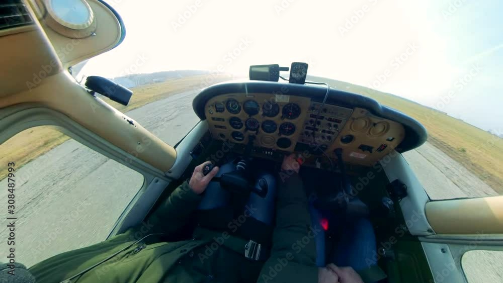 Male Pilot Takes Off Driving A Small Plane Stock Video Adobe Stock