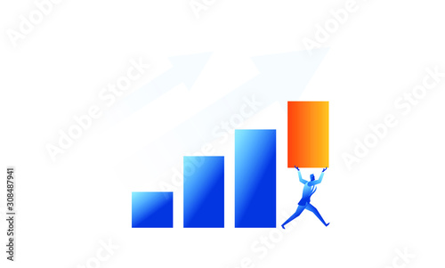 Business work concept illustration about hard work sales profit. Businessman tries hard lifting up profit sale target