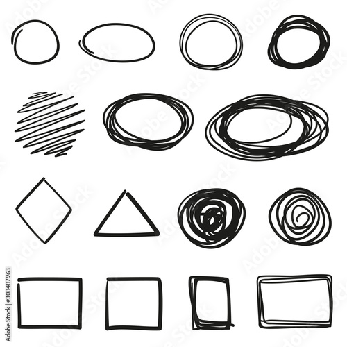 Chaotic geometric elements on white. Abstract tangled lines. Hand drawn dinamic scrawls. Black and white illustration