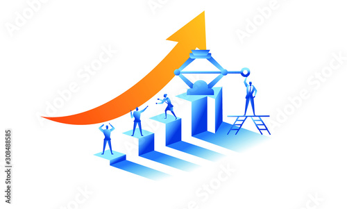 Business work concept illustration about hard work sales profit. Team developing concept about create profit in future with hijack