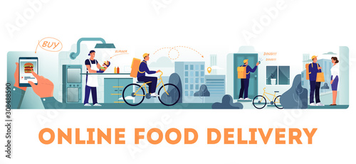 Online food delivery concept set. Food order in the internet.