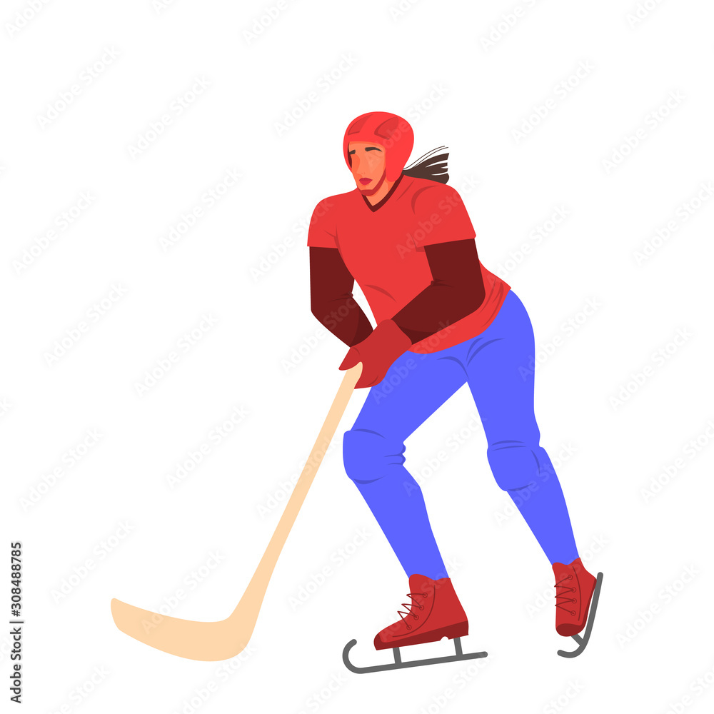 Obraz premium Isolated vector illustration of female hockey team athlete