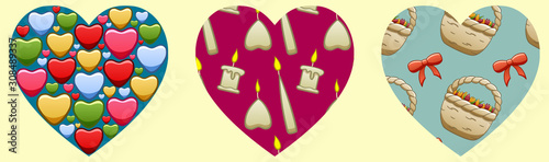 Hearts with patterns for Valentine's Day on beige background