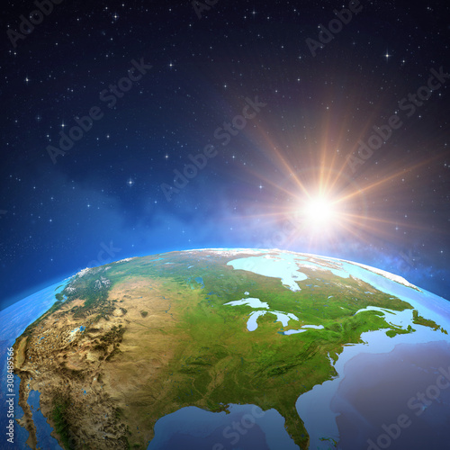 Fototapeta Naklejka Na Ścianę i Meble -  Sun shining over the Earth from space