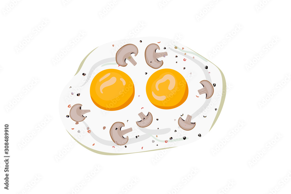 Omelet breakfast with eggs and champignons.