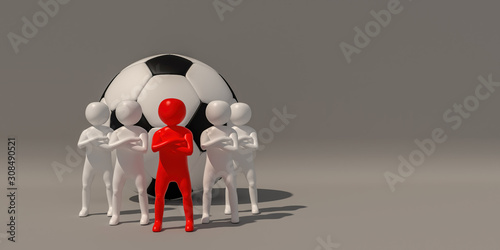 3d illustrator Footballer symbol on white background, 3d rendering of the playing football. Includes selection path.