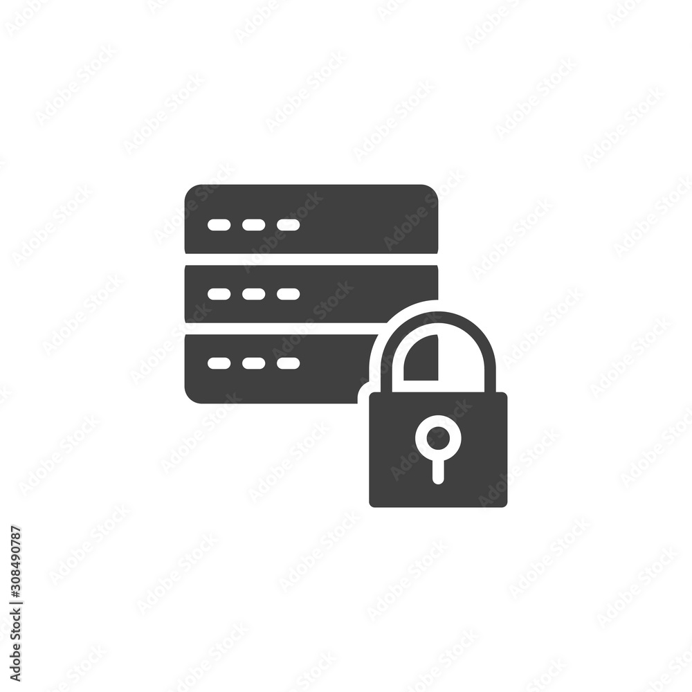 Data server protection vector icon. filled flat sign for mobile concept and web design. Database security lock glyph icon. Symbol, logo illustration. Vector graphics Data server protection vector icon. filled flat sign for mobile concept and web design. Database security lock glyph icon. Symbol, logo illustration. Vector graphics