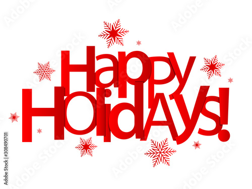 HAPPY HOLIDAYS red vector typography banner with snowflakes