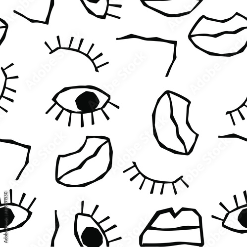 Roughly drawn eye, mouth and nose.