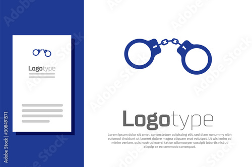 Blue Handcuffs icon isolated on white background. Logo design template element. Vector Illustration