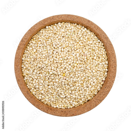 Quinoa seeds on a plate on a white background