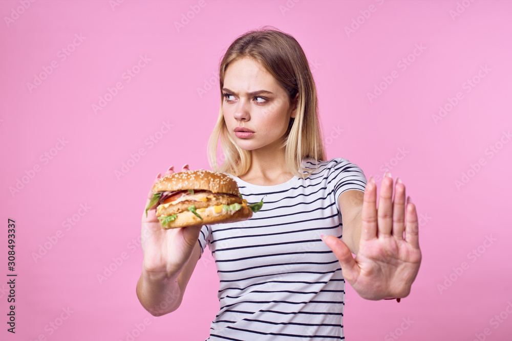 woman with hamburger