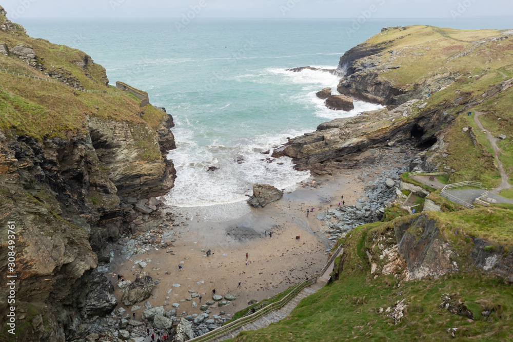 Tintagel, Cornwall / UK - 09 28 2019: View over the sea from Tintagel, Cornwall