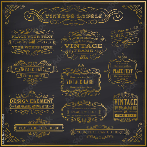 set of black gold-framed labels