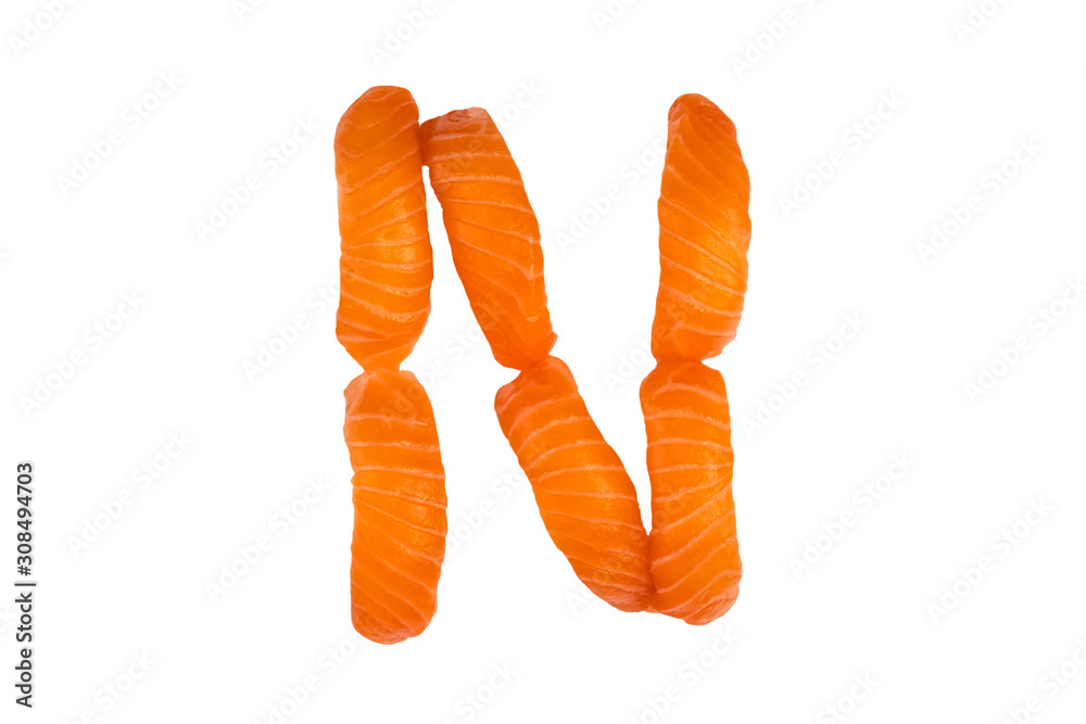 Sushi alphabet isolated on white background. Letter