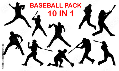  Silhouettes of baseball premium pack, 10 detailed, baseball vectors photo