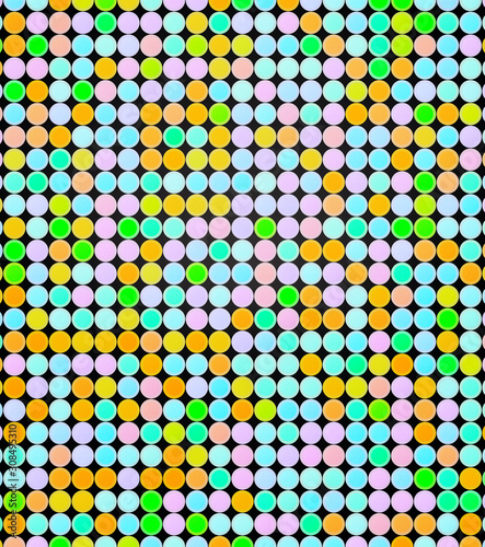 Multi-colored mosaic of circles. Print. Multicolor Light, Rainbow pattern of geometric circles, shapes. Colorful mosaic banner. Geometric background with colored disks.