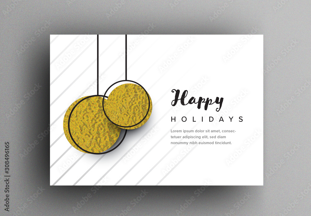 Card Layout with Gold Hanging Christmas Balls Stock Template | Adobe Stock
