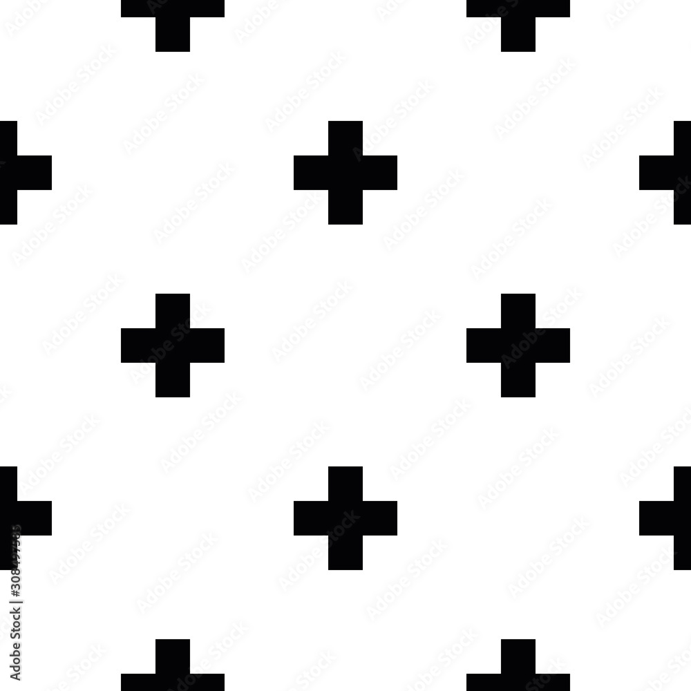 Fototapeta premium Abstract seamless pattern background. Mosaic of black geometric crosses with white outline. Vector illustration