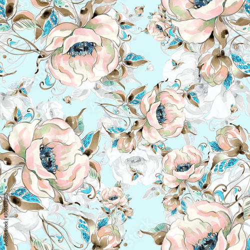  Seamless pattern of decorative flowers 