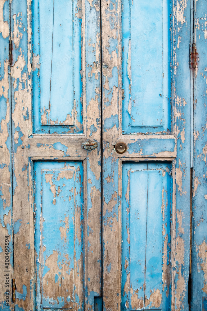 blue old door locked