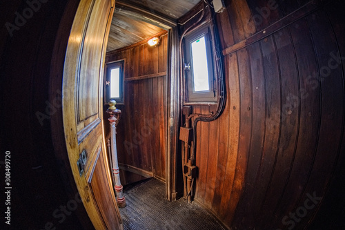 interior of old red wood lighthouse