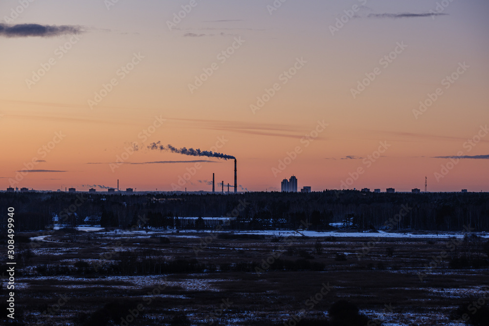dramatic winter sunrise over city of Riga in Latvia dramatic winter sunrise over city of Riga in Latvia