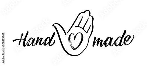 Hand made. Hand-drawn lettering. Vector illustration.