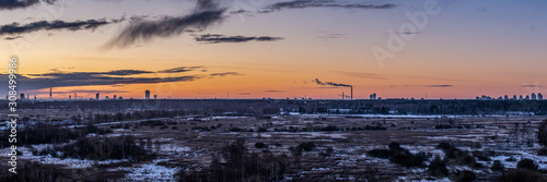 dramatic winter sunrise over city of Riga in Latvia © Martins Vanags