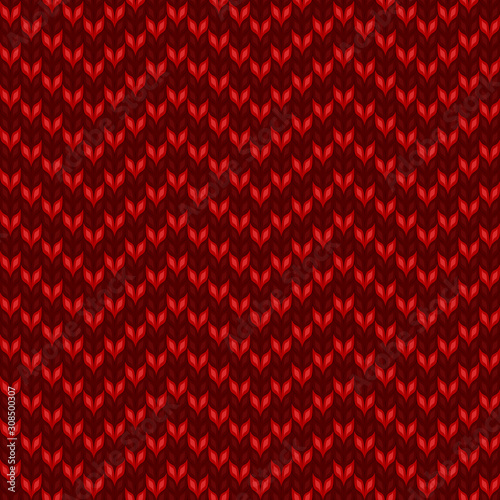 Seamless knitted striped shevron zigzag red pattern. Christmas backgroung