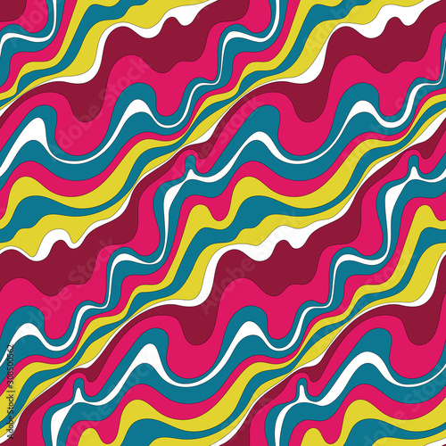 Psychedelic wavy background. Seamless pattern 60s style