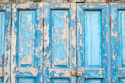 Old wooden door, blue, black ground texture