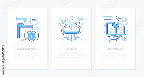 Data protection - vector line design style banners set