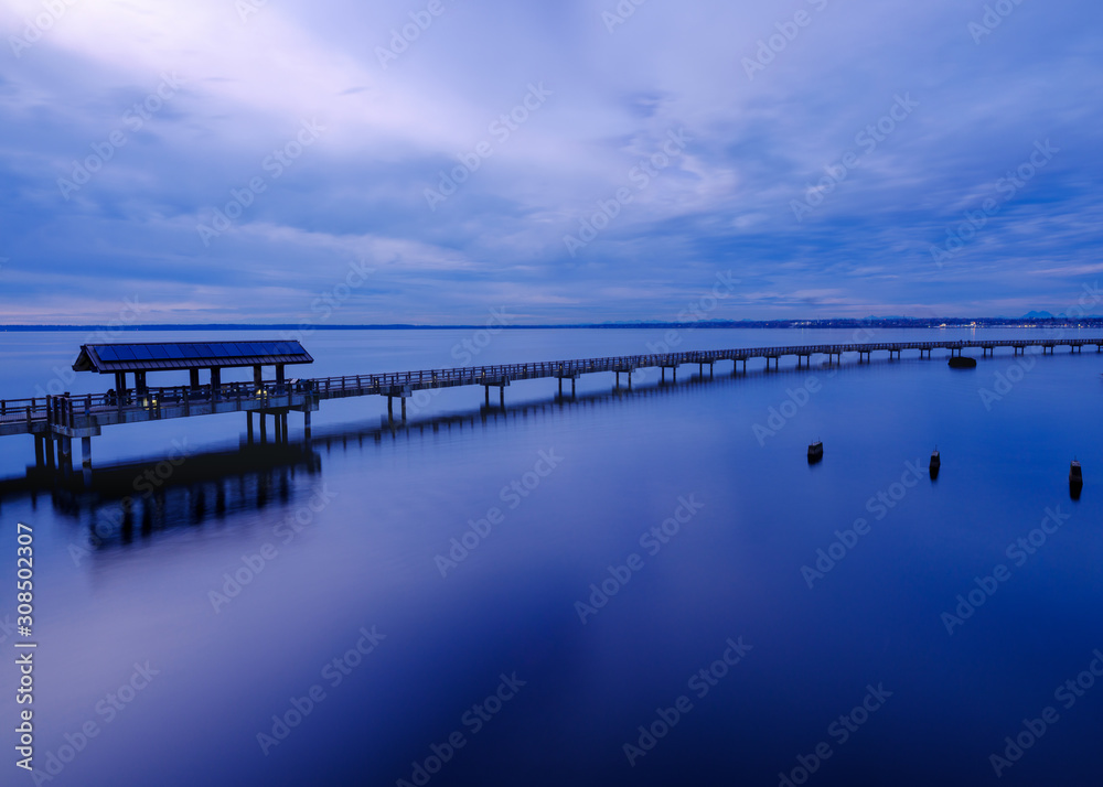 Blue Sunset with Ocean Walkway in Bellingham, Washington