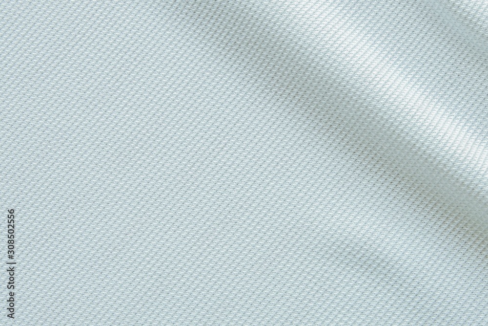 White grey fabric close up shot of Cotton and polyester Polo shirt. Casual  wear over the weekend or summer time season. Background texture concept  with copy space for text. Stock Photo