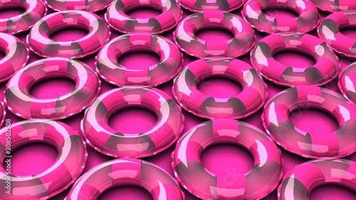 Pink swim rings on pink background.3D render illustration.