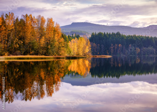 brilliant reflections in fall on lake padden washington