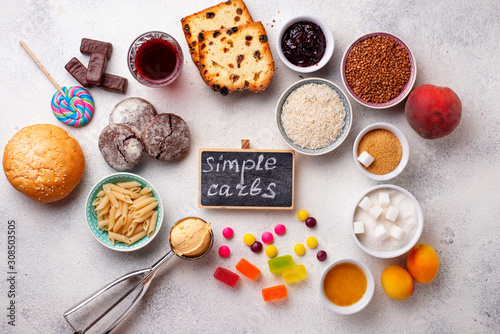 Assortment of simple carbohydrates food photo