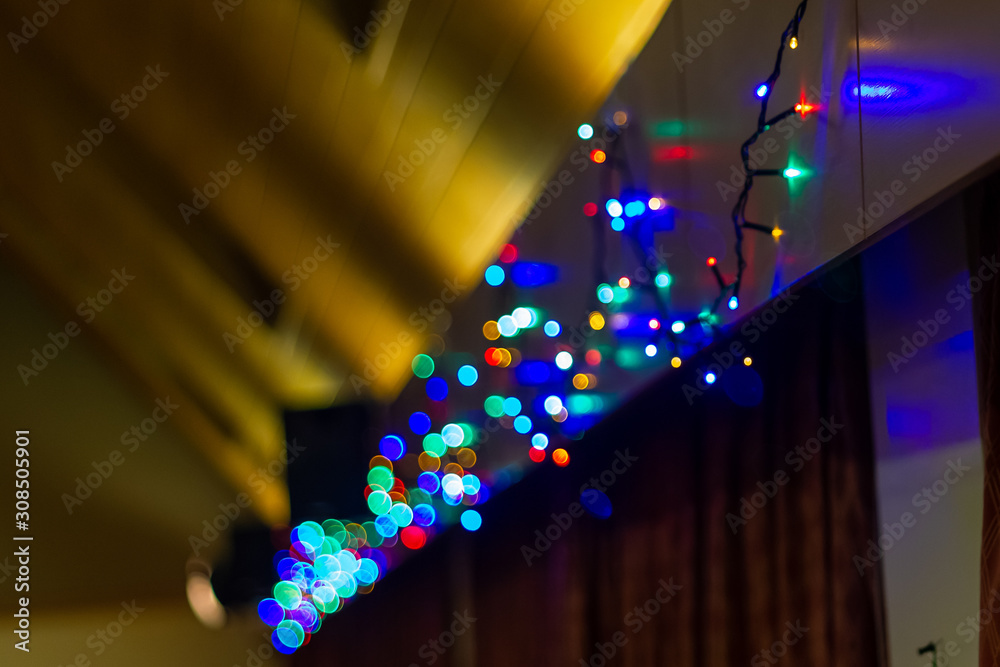 Marchood, Southampton / UK - 11 30 2019: Decorative coloured Christmas lights with nice bokeh