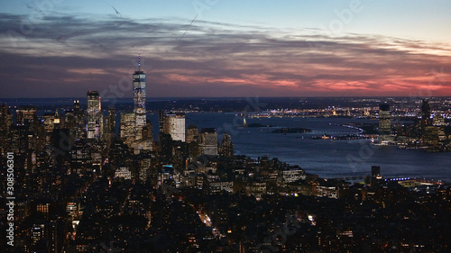 New York City aerial view on sunset 