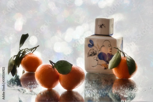 Christmas composition with tangerines photo