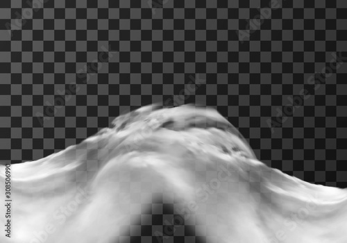 White cloud border, weather meteo frame realistic vector illustration. Fluffy cirrus cumulus cloud, isolated on transparent background. Realistic element, weather banner