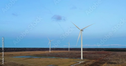 Wallpaper Mural Wind turbine from aerial view - Sustainable development, environment friendly, renewable energy concept. Aerial View Of Wind Turbines In Blue Sky. Torontodigital.ca