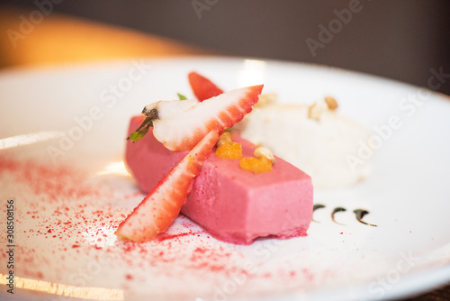 Fruit ice cream decorated w...