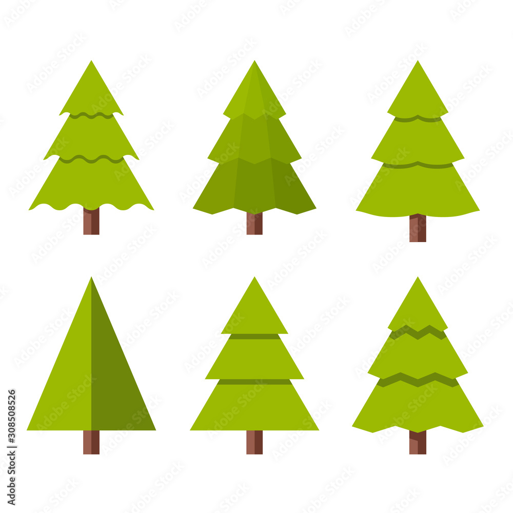 Collection of Christmas trees, modern flat design.