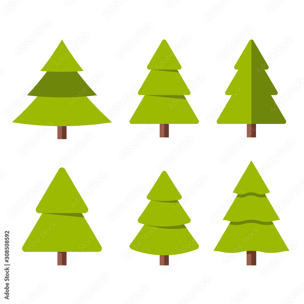 Collection of Christmas trees, modern flat design.