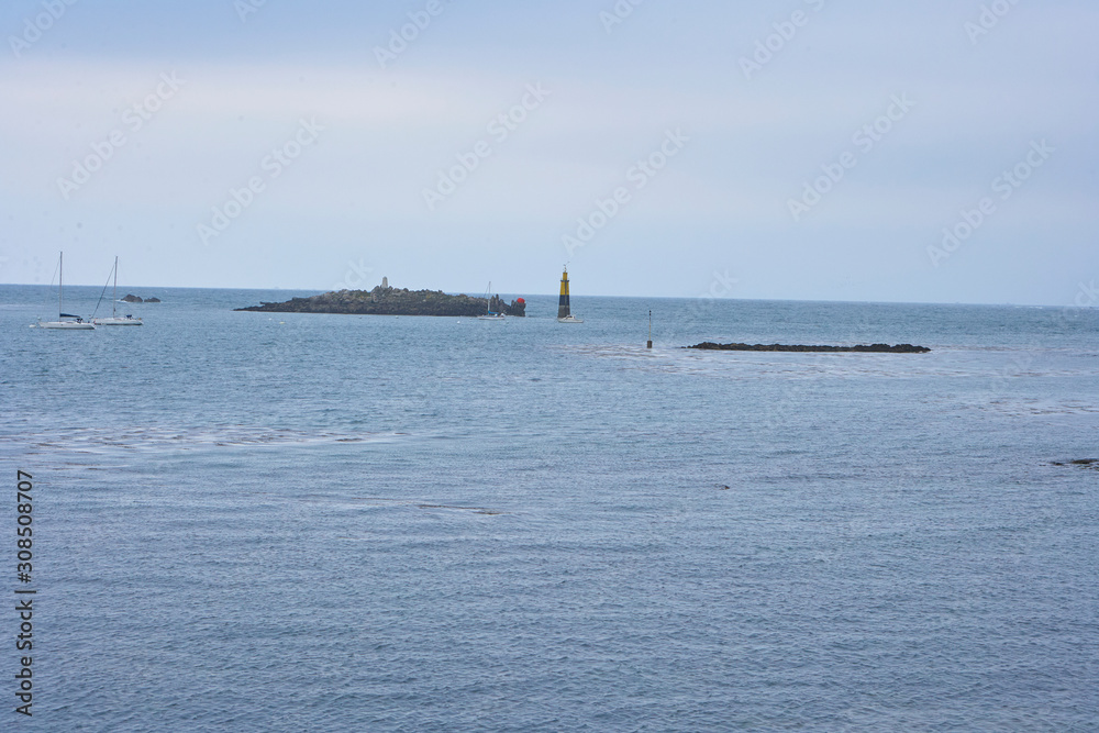 Roscoff, Brittany, coastal region, rock in the background, big buoy