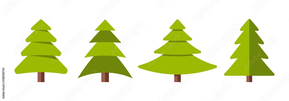 Collection of Christmas trees, modern flat design.